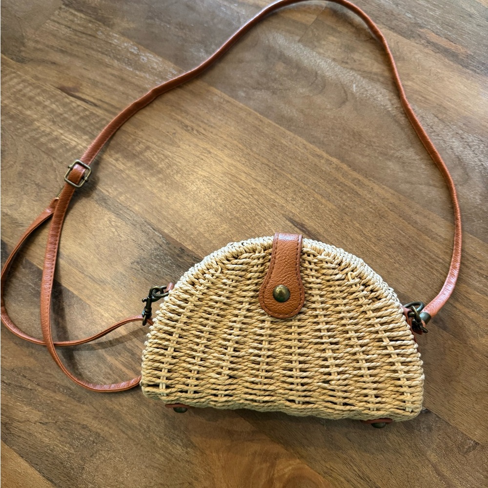 Woven Tan Crossbody Bag